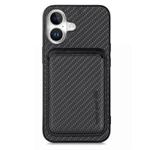 For iPhone 16 Plus Carbon Fiber Leather Card Magsafe Phone Case(Black)