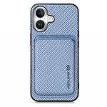 For iPhone 16 Plus Carbon Fiber Leather Card Magsafe Phone Case(Blue)