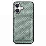 For iPhone 16 Plus Carbon Fiber Leather Card Magsafe Phone Case(Green)