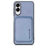 For iPhone 16e Carbon Fiber Leather Card Magsafe Phone Case(Blue)