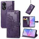 For OPPO A58 4G Mandala Flower Embossed Leather Phone Case(Purple)