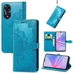 For OPPO A58 4G Mandala Flower Embossed Leather Phone Case(Blue)