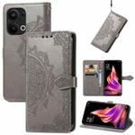 For OPPO Reno9 Pro+ Mandala Flower Embossed Leather Phone Case(Gray)