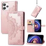 For Redmi Note 12R Mandala Flower Embossed Leather Phone Case(Rose Gold)