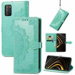 For Xiaomi Poco M3 Mandala Flower Embossed Leather Phone Case(Green)