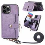 For iPhone 15 Pro Crossbody Multi-function Zipper Wallet Phone Case(Purple)