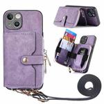 For iPhone 15 Plus Crossbody Multi-function Zipper Wallet Phone Case(Purple)