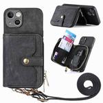 For iPhone 15 Crossbody Multi-function Zipper Wallet Phone Case(Black)