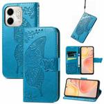 for infinix Smart 9 Butterfly Love Flower Embossed Leather Phone Case(Blue)