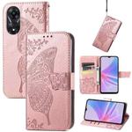 For OPPO A58 4G Butterfly Love Flower Embossed Leather Phone Case(Rose Gold)
