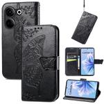 For Tecno Camon 20 Butterfly Love Flower Embossed Leather Phone Case(Black)
