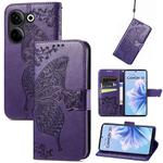 For Tecno Camon 20 Butterfly Love Flower Embossed Leather Phone Case(Purple)