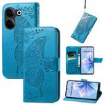 For Tecno Camon 20 Butterfly Love Flower Embossed Leather Phone Case(Blue)