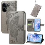 For Tecno Camon 20 Butterfly Love Flower Embossed Leather Phone Case(Gray)