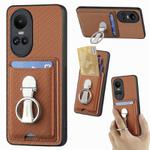 For OPPO Reno10 Global Carbon Fiber Card Wallet Ring Holder Phone Case(Brown)