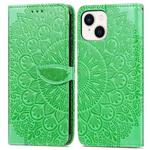 For iPhone 14 Plus Blooming Mandala Embossed Wings Buckle Leather Phone Case(Green)