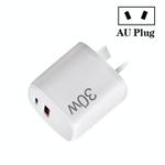 PD30W USB-C / Type-C + QC3.0 USB Dual Port Charger for iPhone 15 / iPad Series, AU Plug(White)