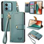 For Xiaomi Redmi Note 13 5G Love Zipper Lanyard Leather Phone Case(Green)