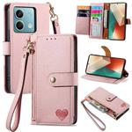 For Xiaomi Redmi Note 13 5G Love Zipper Lanyard Leather Phone Case(Pink)