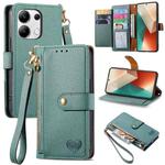 For Xiaomi Redmi Note 13 4G Love Zipper Lanyard Leather Phone Case(Green)