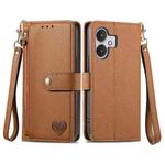 For Xiaomi Redmi 13C 5G Love Zipper Lanyard Leather Phone Case(Brown)