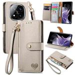 For Xiaomi Redmi Note 14 Pro+ 5G Love Zipper Lanyard Leather Phone Case(Gray)