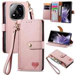 For Xiaomi Redmi Note 14 Pro+ 5G Love Zipper Lanyard Leather Phone Case(Pink)