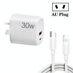 PD30W USB-C / Type-C + QC3.0 USB Charger with 1m Type-C to 8 Pin Data Cable, AU Plug(White)