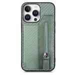 For iPhone 16 Pro Carbon Fiber Horizontal Flip Zipper Wallet Phone Case(Green)