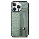 For iPhone 16 Pro Max Carbon Fiber Horizontal Flip Zipper Wallet Phone Case(Green)