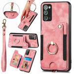 For Samsung Galaxy Note20 Retro Skin-feel Ring multi-card Wallet Phone Case(Pink)