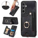 For Samsung Galaxy S23 FE 5G Retro Skin-feel Ring multi-card Wallet Phone Case(Black)