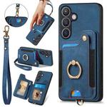 For Samsung Galaxy S24+ 5G Retro Skin-feel Ring Multi-card Wallet Phone Case(Blue)