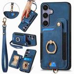 For Samsung Galaxy S25 5G Retro Skin-feel Ring Multi-card Wallet Phone Case(Blue)