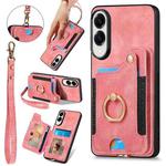 For Samsung Galaxy S25 Edge 5G Retro Skin-feel Ring Multi-card Wallet Phone Case(Pink)