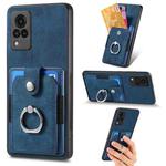 For vivo V21 5G Retro Skin-feel Ring Multi-card Wallet Phone Case(Blue)