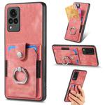 For vivo V21 5G Retro Skin-feel Ring Multi-card Wallet Phone Case(Pink)