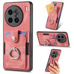 For vivo X90 Pro+ Retro Skin-feel Ring Multi-card Wallet Phone Case(Pink)