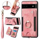 For Google Pixel 6A Retro Skin-feel Ring Multi-card RFID Wallet Phone Case with Lanyard(Pink)