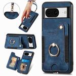 For Google Pixel 8 Retro Skin-feel Ring Multi-card RFID Wallet Phone Case with Lanyard(Blue)