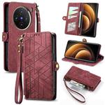 For vivo X100 Geometric Zipper Wallet Side Buckle Leather Phone Case(Red)