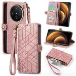 For vivo X100 Geometric Zipper Wallet Side Buckle Leather Phone Case(Pink)