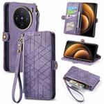 For vivo X100 Geometric Zipper Wallet Side Buckle Leather Phone Case(Purple)