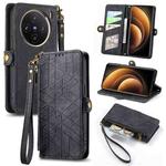 For vivo X100 Geometric Zipper Wallet Side Buckle Leather Phone Case(Black)