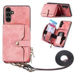 For Samsung Galaxy  A14 5G Crossbody Multi-function Zipper Wallet Phone Case(Pink)