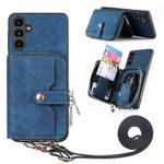 For Samsung Galaxy A24 4G Crossbody Multi-function Zipper Wallet Phone Case(Blue)