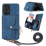 For Samsung Galaxy A33 Crossbody Multi-function Zipper Wallet Phone Case(Blue)