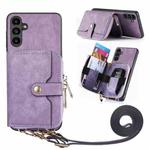 For Samsung Galaxy A34 Crossbody Multi-function Zipper Wallet Phone Case(Purple)