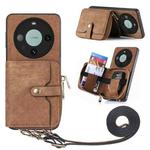 For Huawei Mate 60 Pro Crossbody Multi-function Zipper Wallet Phone Case(Brown)