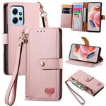 For Xiaomi Redmi Note 12 4G Love Zipper Lanyard Leather Phone Case(Pink)